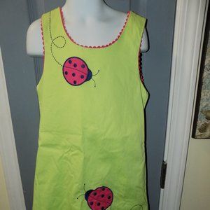 Hartstrings Lime Green Lady Bug A-line Dress Lined Cotton Blend Size 8 Girl's